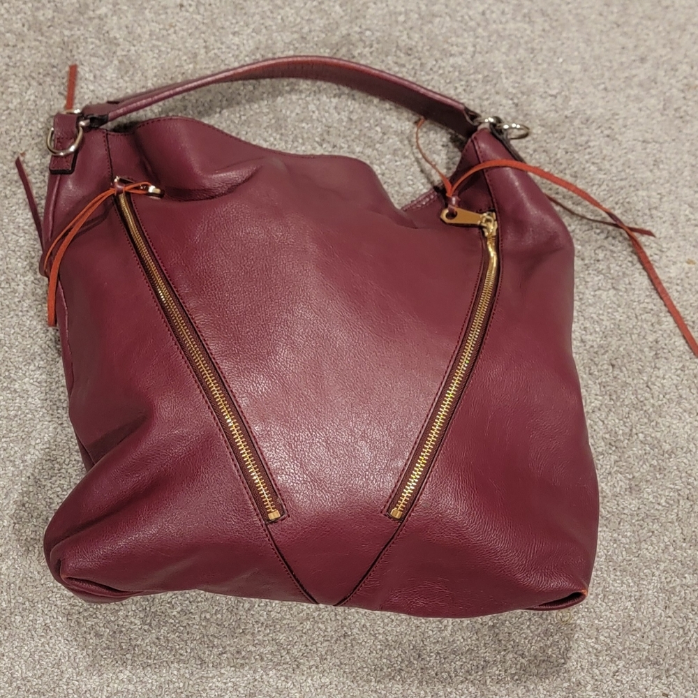 Rebecca Minkoff Moto Burgundy Leather Large Shoulder Bag Hobo